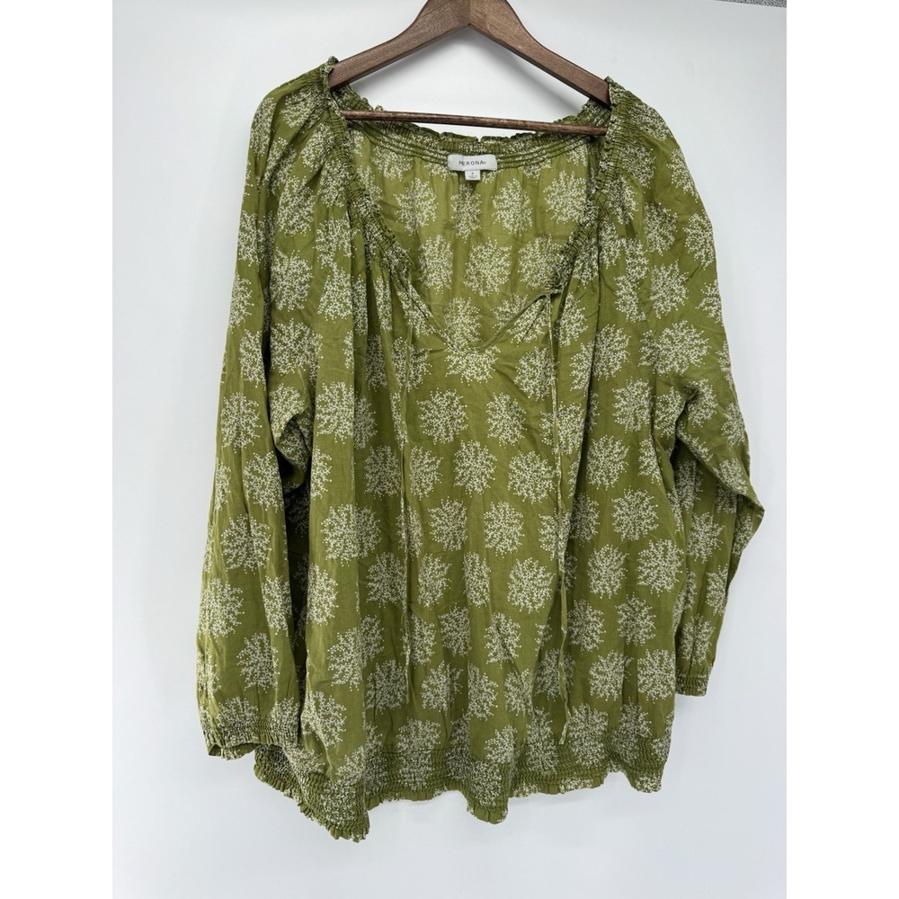 MERONA 4X Green Floral Long Sleeves Smock Hem Thin Sheer Boho lightweight Fairy